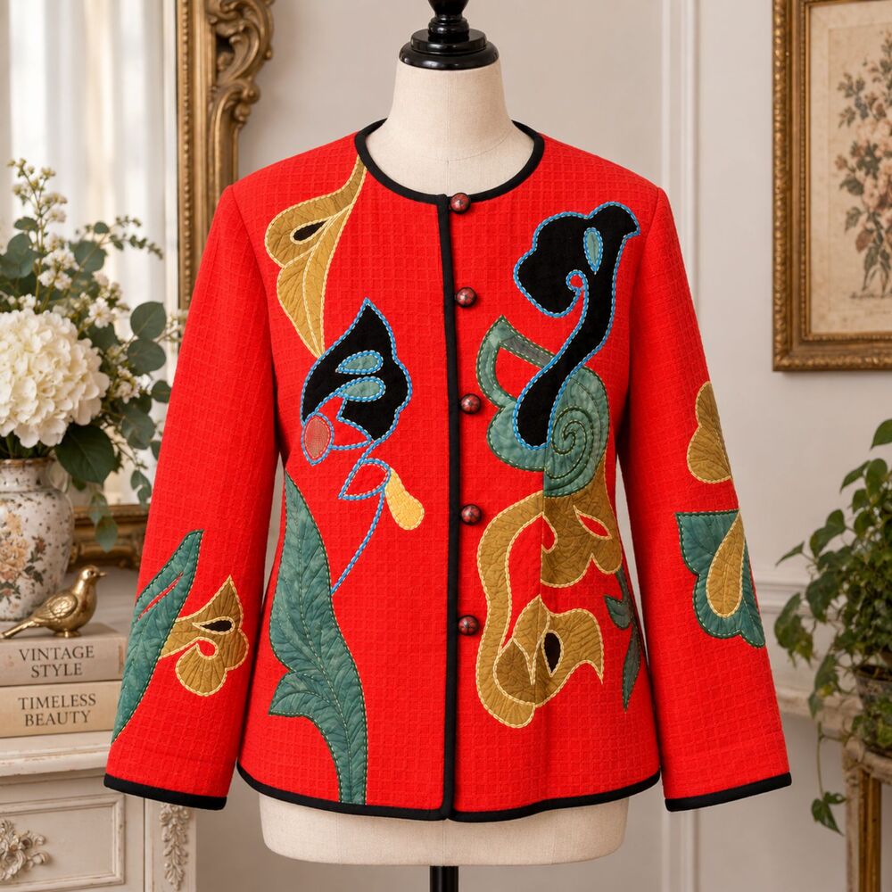 Allure Boutique Red Applique Blazer Size Large